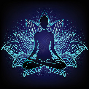 印度瑜伽脉轮概念 内心的爱与和平 在莲花位置的佛剪影在五颜六色的华丽坛场 孤立的矢量图解 佛教深奥的图案男人咒语彩虹女孩药品艺术精神活力设计图片