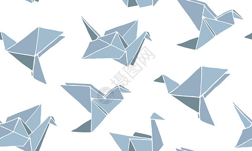 寒露折纸无缝模式与手绘折纸鸟鸽子艺术装饰品折叠蓝色收藏插图绘画动物涂鸦设计图片
