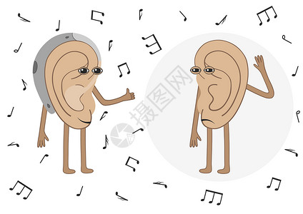 耳廓听力损失的人耳尝试听音乐 动画片设计图片