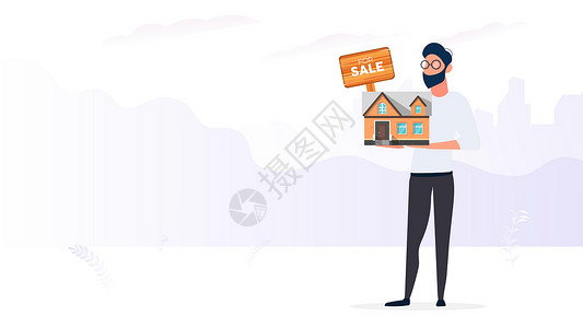 韩国标志这个人提出要买房子 出售房屋或房地产 出售标志 向量男性金融青年住宅商业演讲工作卡通片青少年男人设计图片