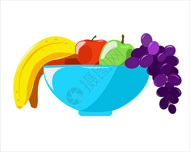 一盘葡萄一盘水果苹果香蕉和葡萄插画