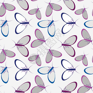 无缝模式程式化的飞蛾图形 夏虫难忍安逸生活 壁纸纺织品包装插图正方形网站盖子昆虫背景图片