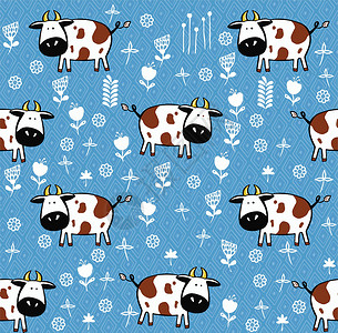 可爱的小牛可爱的奶牛无缝模式 幼稚的背景 动物图案家畜哺乳动物装饰品宠物打印小牛墙纸绘画涂鸦乐趣设计图片