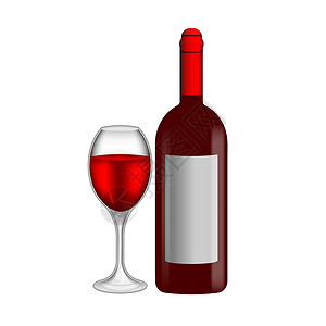 包装装饰用鲜艳的彩色插图 红瓶 玻璃酒杯派对高清图片素材