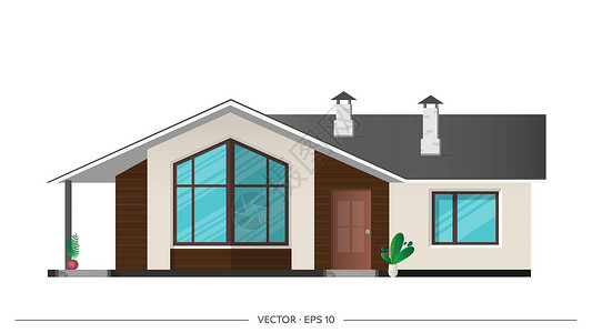 有阴影的现代房子 外面小屋的建筑可视化 现实的矢量图壁板插图车库建造窗户住宅财产计划住房蓝色天空高清图片素材