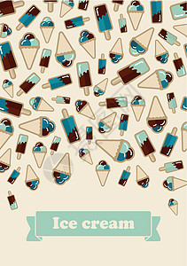 夏卡冰淇淋奶油食物圆圈问候语海报明信片艺术包装香草标签背景图片