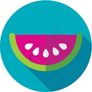 长西瓜西瓜切片平面图标 有长阴影水果甜点红色插图健康营养饮食食物植物花园插画