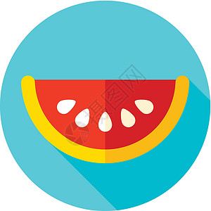 长西瓜西瓜切片平面图标 有长阴影水果花园营养插图甜点红色健康食物植物饮食插画