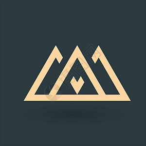 金色标志公司标志的创意金色三位一体未来三角形符号设计 三重企业技术几何身份概念 在绿色背景上孤立的股票矢量图设计图片