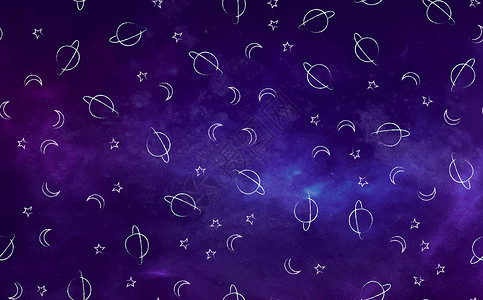 矢量宇宙插画 在水彩星系背景上涂鸦行星和恒星背景图片