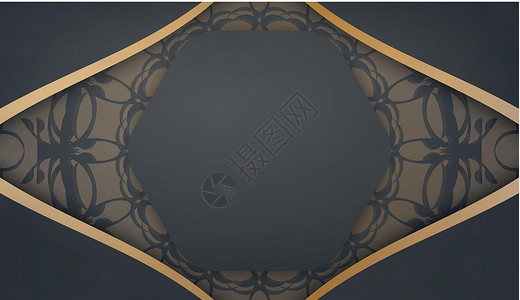 Banner 黑色模板 带有Mandala金装饰品 供在文本下设计背景图片
