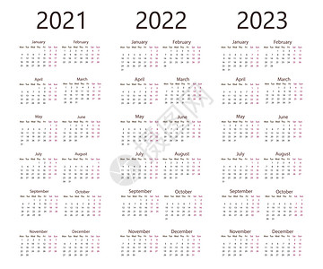 2021 2022 2023日历 周一 矢量插图 平面设计传单时间英语日记网格商业日程数字口袋打印背景图片