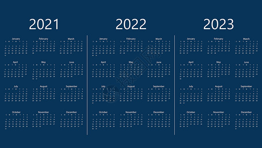 2021 2022 2023日历 周日 矢量插图 平面设计背景图片