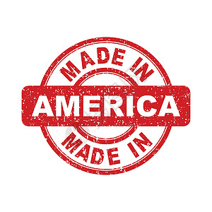美国店铺在美国制造的红色邮票 白色背景上的矢量图解邮戳生产制造业经济产品出口品牌版权进口印象插画