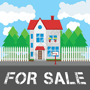 业主答谢路边出售的房子 农村和城市景观的一部分 平面样式的矢量插图设计图片