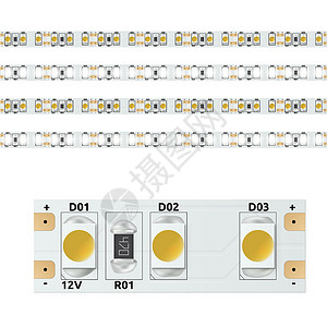 LED工矿灯逼真的 12V LED 灯带电阻器磁带活力力量辉光贴片黄色创新白色插图插画