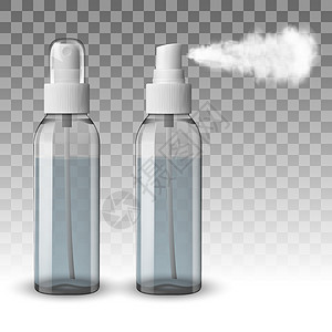 透明的空白喷雾瓶 正面和侧面背景图片