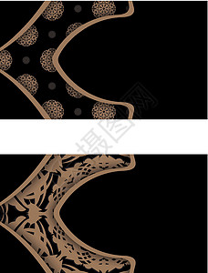 精品名片与印地安棕色模式的黑名片 为您的联系人徽章金子成员框架商业纹章滚动书法餐厅精品插画