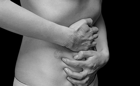 雌性胃痛 单色图像女士保健疼痛药品卫生疾病月经白色腹痛压力背景图片