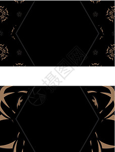 黑名片上印有希腊棕色装饰品的黑色名片背景图片