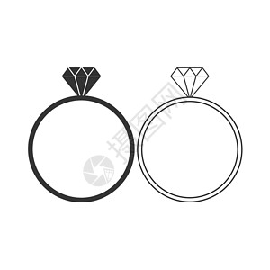 夺目订婚钻戒钻石环图标 矢量插图 平面设计派对庆典新娘水晶卡片婚礼仪式钟声珍珠钻戒插画