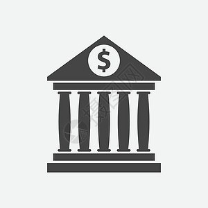 银行大楼图标 带平面样式的美元符号 白色背景上的博物馆矢量图设计图片