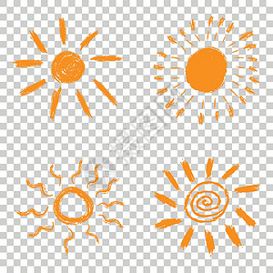 错题集手绘粉笔太阳图标集 孤立背景上的矢量图解设计图片