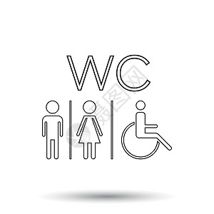 WCtoilet 线矢量图标 男人和女人在白色背景下签到洗手间婴儿性别卫生塑料卫生间餐厅男生酒店女士插图背景图片