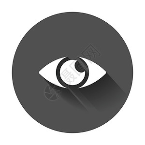 简单的眼睛图标向量 具有长阴影的扁平型视力象形图解剖学科学白色插图睫毛男性光学药品眼球手表背景图片
