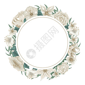 白玫瑰花环鲜花和白玫瑰的美丽花环 用于奉献插画