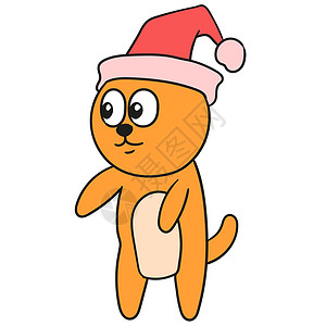 我戴着圣诞帽的可爱角色猫 涂鸦图标图像背景图片