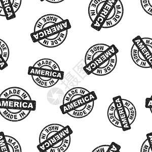美国店铺美国制造邮票无缝图案背景 商业平面矢量图 美国制造符号模式印象制造业出口标签品牌市场水印插图质量专利插画