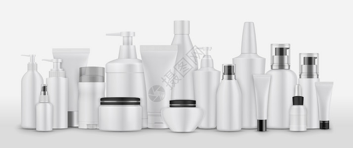 Realsitic 化妆品包装套装系列产品淋浴液体奶油身体润肤收藏管子牛奶温泉插画