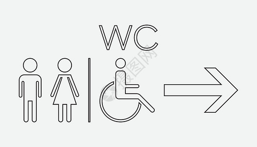 WCtoilet 线矢量图标 男人和女人在白色背景下签到洗手间女孩男性性别男生绅士卫生购物中心卫生间插图塑料背景图片