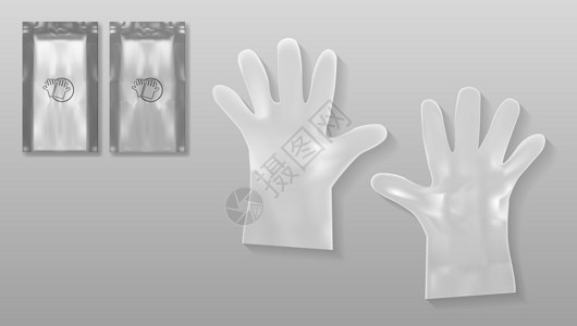 医用或化妆品用带包装一次性透明塑料手套高清图片