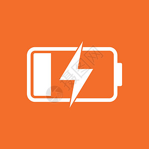 电池电量指示器 橙色背景上的矢量图活力累加器界面技术艺术绘画碱性收费按钮电子背景图片