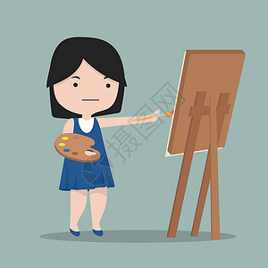 儿童艺术家小女孩艺术家用油漆绘画设计图片