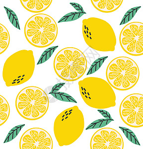 夏季柠檬平无缝模式打印收成果汁纺织品彩色产品卡通片叶子插图背景背景图片