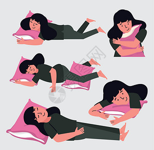 睡着的女人拥抱枕头套插画