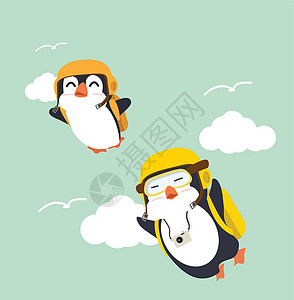 天空中的可爱企鹅卡通矢量图片素材