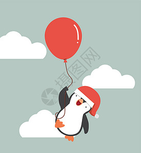 可爱的企鹅 用气球飞黑图片素材