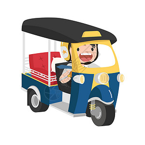 出租车服务商务人士骑着他们的Tuk Tuk Tri汽车载体设计图片