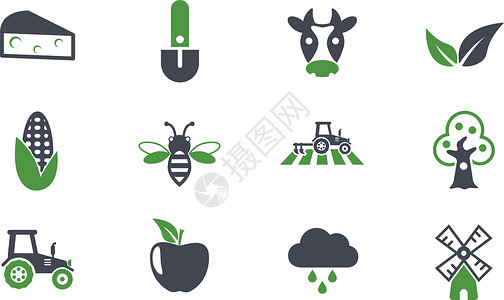 场地图标农业简单矢量图标果树粮食修炼者植物奶牛颜色蜜蜂面粉地面拖拉机插画