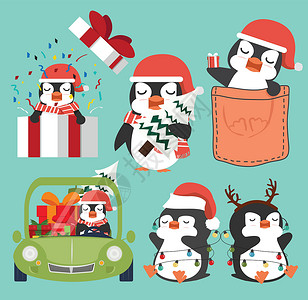 戴着相机企鹅可爱企鹅漫画圣诞合唱团插画