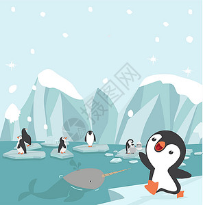 冰山卡通卡通企鹅漫画 关于浮冰背景设计图片