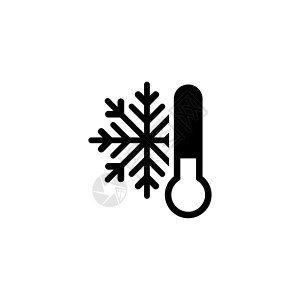 冻结的白色寒冷天气温度计低温霜冻 平面矢量图标说明 白色背景上的简单黑色符号 用于 web 和移动 UI 元素的寒冷天气温度计标志设计模板插画