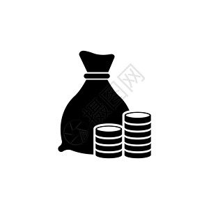 ui素材网成堆的硬币和钱袋投资 平面矢量图标说明 白色背景上的简单黑色符号 用于 web 和移动 UI 元素的成堆硬币和钱袋标志设计模板设计图片