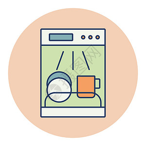 电动尾门洗碗机矢量图标 电动厨具器具电气标识清洁工餐具插图房子盘子用具机器插画