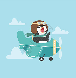 可爱企鹅飞行员飞行飞机卡通高清图片