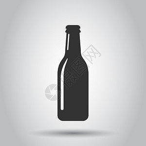 平面样式的啤酒瓶图标 白色背景上的酒精瓶插图 啤酒伏特加酒概念背景图片